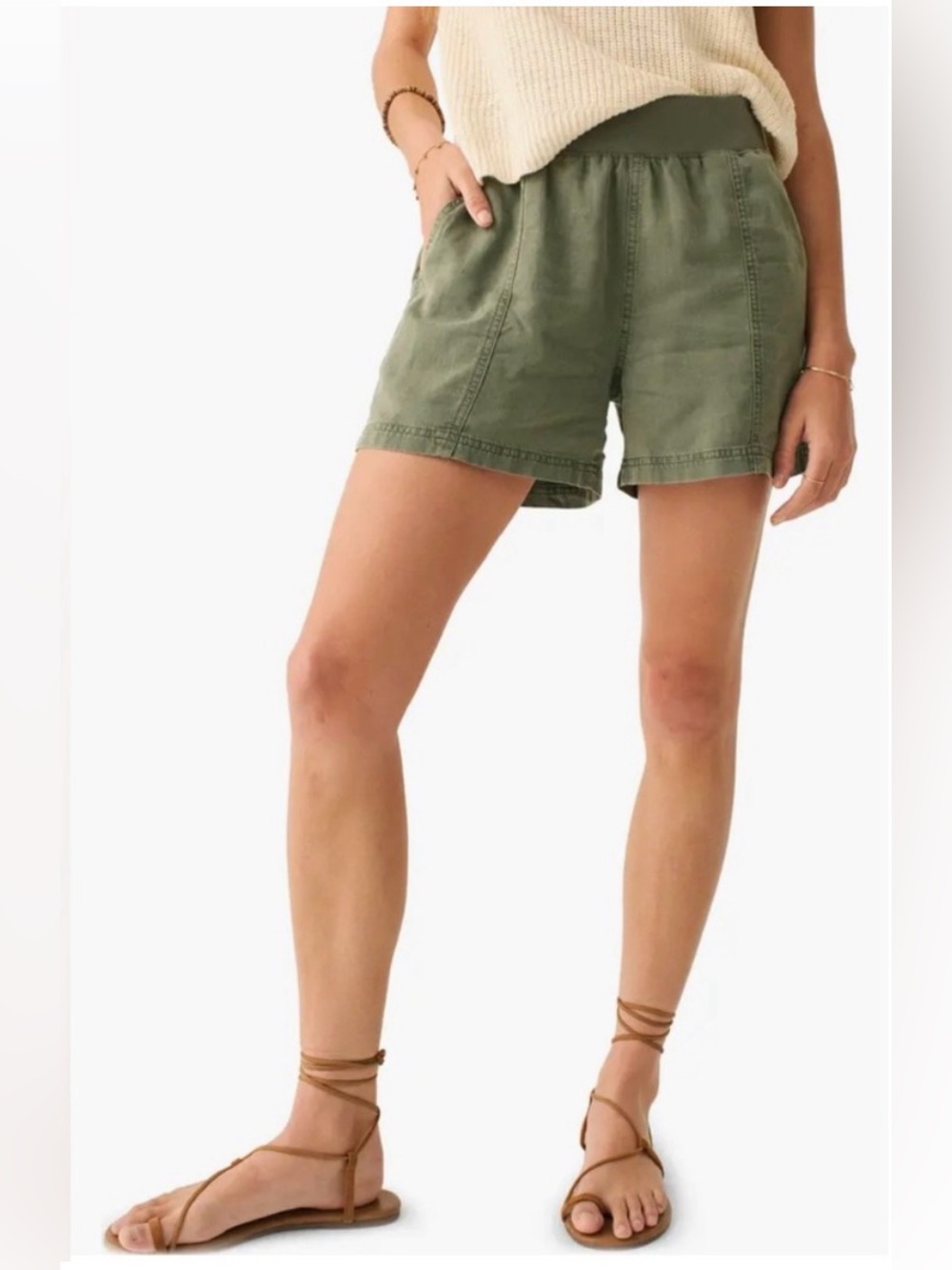 FAHERTY WOMENS PULL ON OLIVE GREEN ARLIE DAY LINEN TENCEL SHORTS 4” SIZE XS